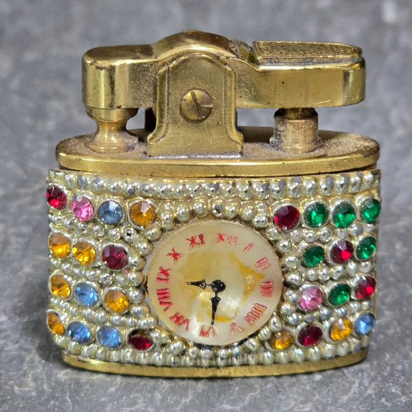 Star-Lite Automatic Super Lighter Vintage Japan Cigarette Lighter Rhinestones