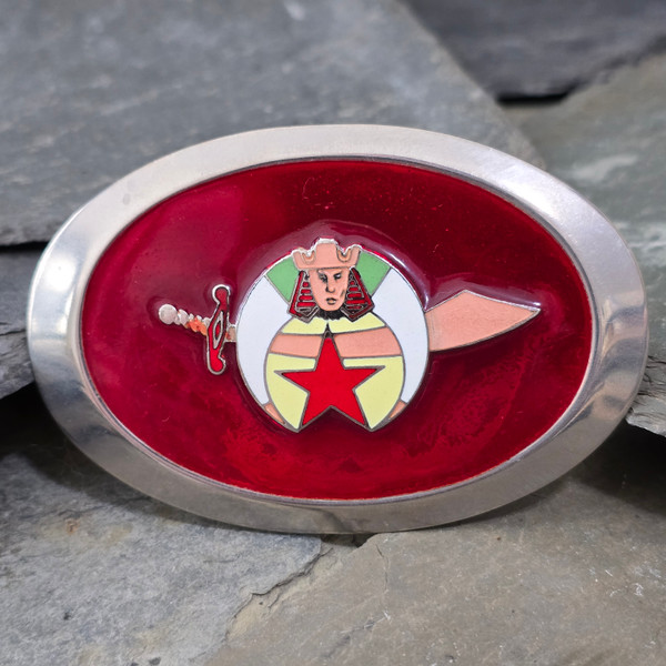 Vintage Enameled Shriners Emblem Belt Buckle Masonic Logo Masons