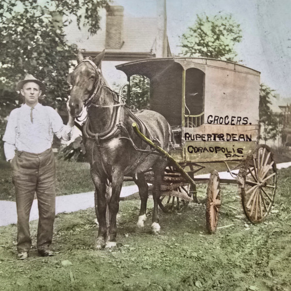 Antique Tinted Boarded Photo Man Horse Buggy Rupert Dean Coraopolis PA Grocery