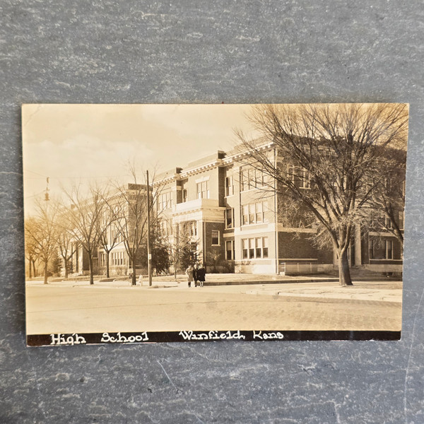 Antique RPPC High School Building Real Photo Postcard Winfield, Kansas