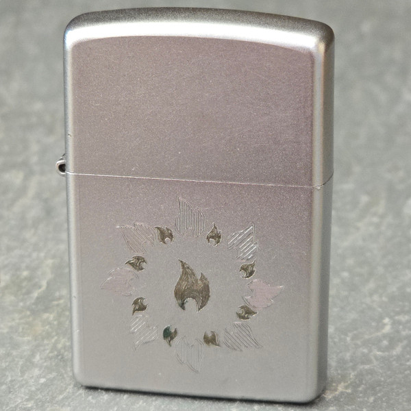 2010 Vintage Engraved Flame Logo Zippo Cigarette Lighter Satin Brushed Chrome