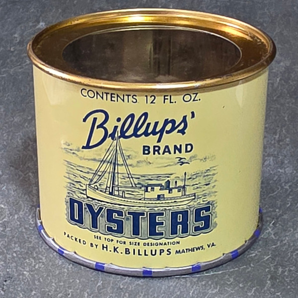 Vintage Billups' Brand NOS 12 oz. Oyster Can Advertising Tin Mathews, VA