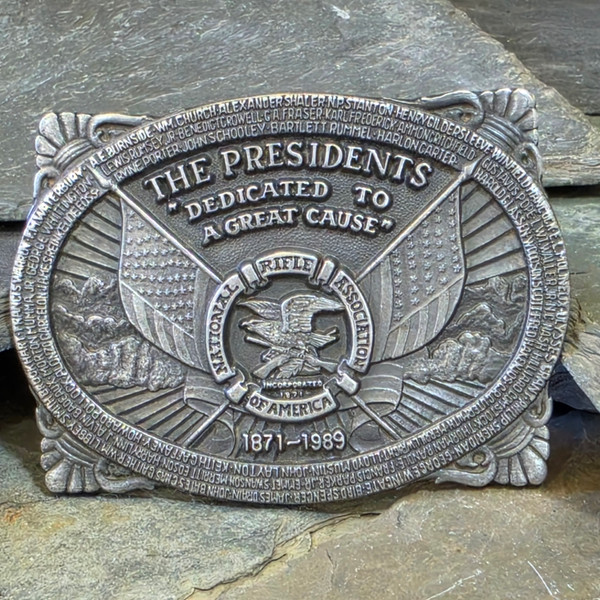 1989 Vintage NRA Presidents Dedicated to a Great Cause Belt Buckle 2A Gun Rights
