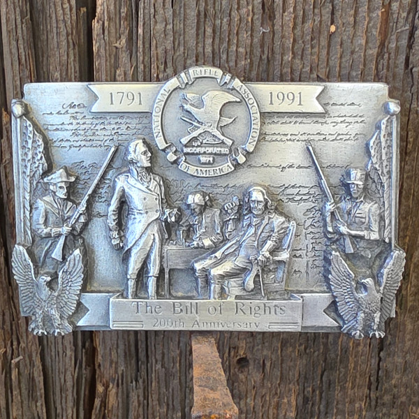 1991 4th Edition NRA Annual Collector Series Belt Buckle Bill of Rights Pewter