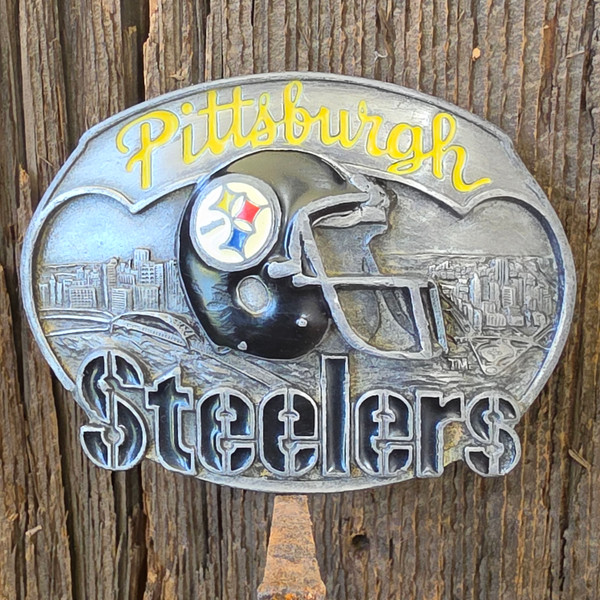 1987 Vintage Pittsburgh Steelers NFL Enameled Helmet City Belt Buckle Siskiyou