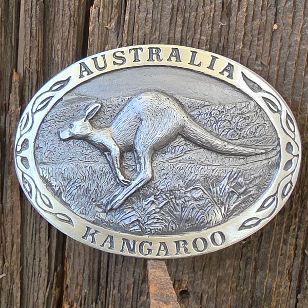 Vintage Aradon Australia Kangaroo in Relief Pewter Belt Buckle