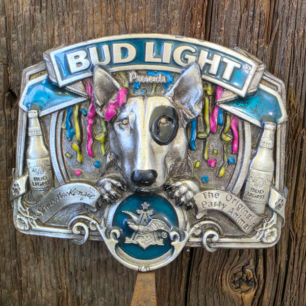 1987 Anheuser-Busch Enameled Spuds Mackenzie Bud Light Beer Enameled Belt Buckle