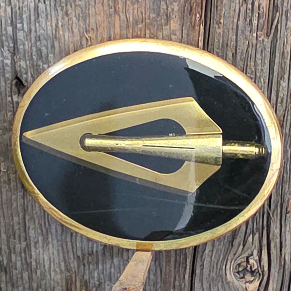Von West Vintage Brass Belt Buckle with Encased Archery Arrow Head Broadhead
