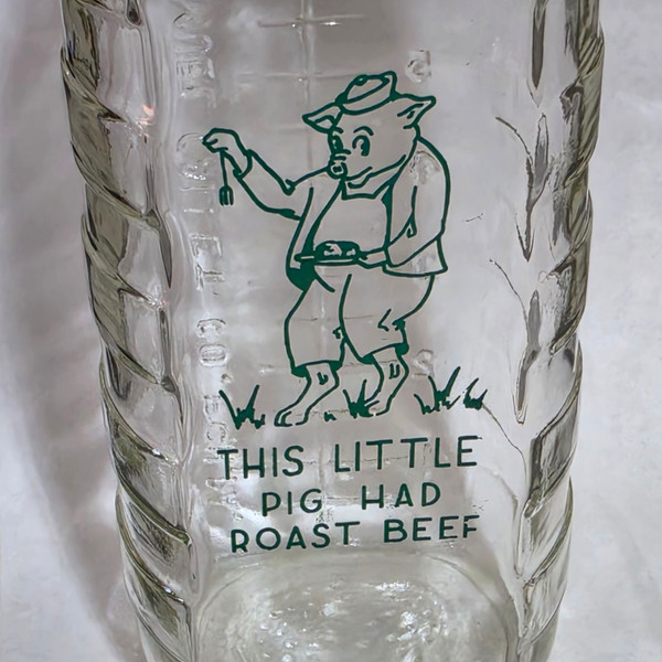 Samuel Callet Mid-Century Vintage Glass Little Pig Roast Beef Baby Bottle