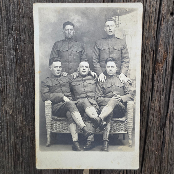 Antique WW1 Era RPPC Affectionate Group of Army Soldiers Uniform Military Photo