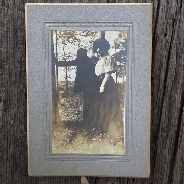 Antique 1900s Odd Ghostly Silhouette Photo Fashionable Couple Outdoor Portrait