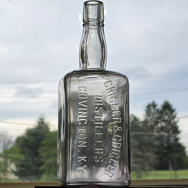 Antique Crigler & Crigler Distillers Covington, KY Glowy Glass Whiskey Bottle