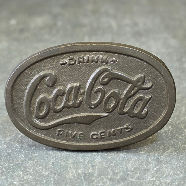 Vintage Drink Coca-Cola Five Cents Script Brass Tone Advertising Belt Buckle