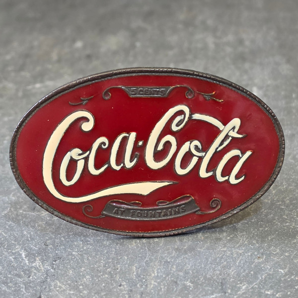 Enameled Vintage Coca-Cola Soda Pop Script Logo At Fountains Belt Buckle