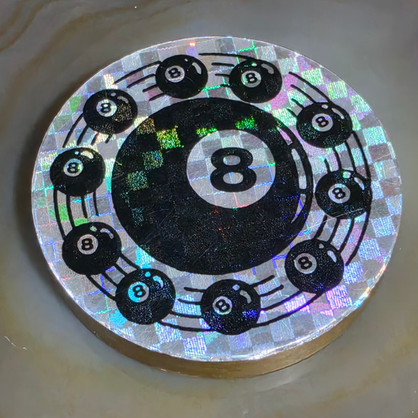 1990s Heavy Brass POG Slammer Customized Holographic 8-Ball Spinning Design Rare