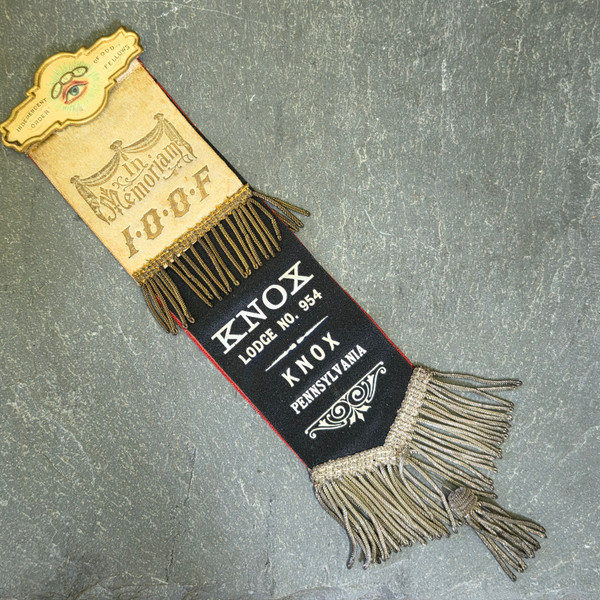 Antique IOOF Odd Fellows Memorial Ceremonial Ribbon Medal Pin Knox, PA Lodge 954