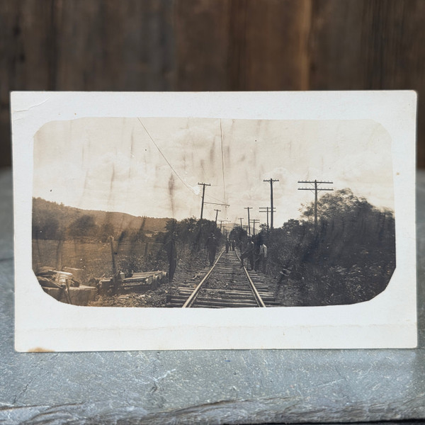 Antique RPPC Real Photo Postcard Railroad Section Crew Track Workers Handcar