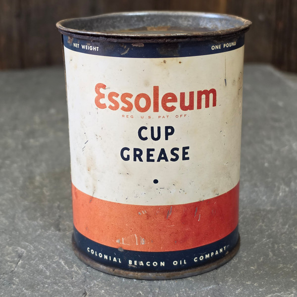 Colonial Beacon Oil Company Essoleum Cup Grease Advertising Tin Can Vintage Esso