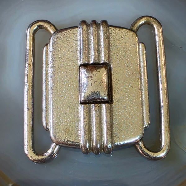 Vintage Art Deco Interlocking Belt Buckle Clasp Silver Tone Stepped Nickel Brass