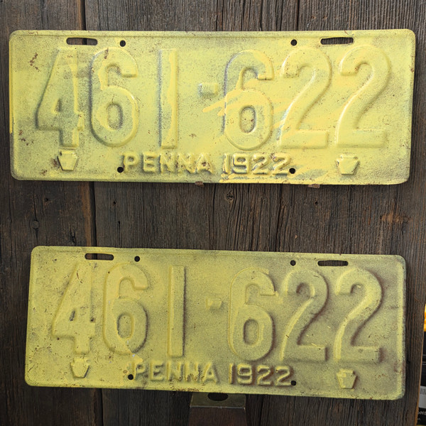 Antique 1922 Matching Pair Set of Pennsylvania PA License Plates Tag #461-622