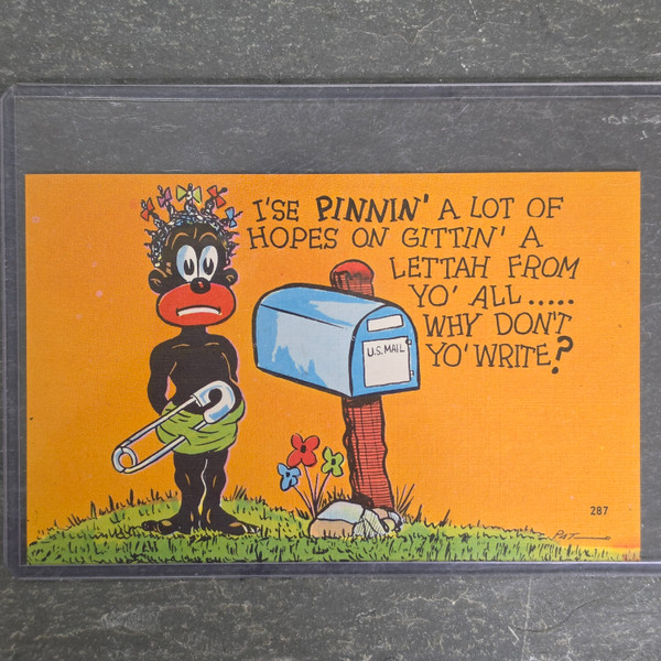 Pinnin' Hopes Person in Diaper Asheville Post Card Co. Black Americana Postcard