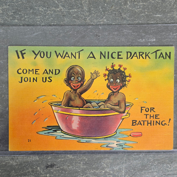 1943 Vintage Black Americana Postcard Posted 1943 Colourpicture Comic Bathtub Caricature