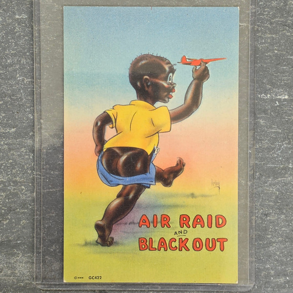 Vintage Black Americana Postcard Unposted WWII Air Raid Black Out Asheville