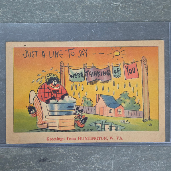 Vintage Black Americana Postcard Unposted Wash Day Laundry Huntington WV
