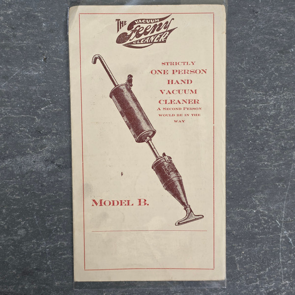 Antique Feeny Hand Vacuum Cleaner Model B Pamphlet Clarion PA Local Agent Stamp