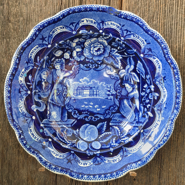Antique Clews Dark Flow Blue Staffordshire States Pattern Transferware Plate