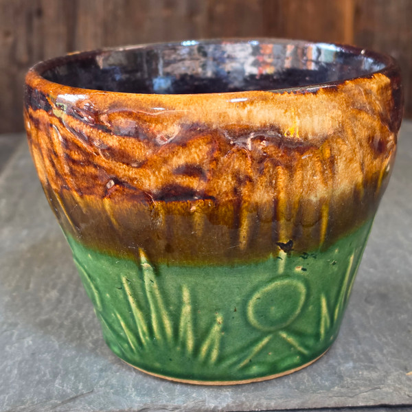 Vintage Robinson Ransbottom Sun Moon Jardiniere Planter Brown Drip Roseville, OH