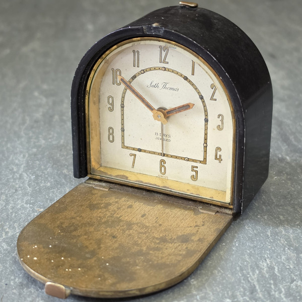 Vintage Seth Thomas Travatrix 8 Day Swiss Folding Travel Alarm Clock Art Deco