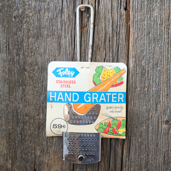 NOS Vintage Foley Stainless Steel Hand Grater Utensil Mid-Century Original Card