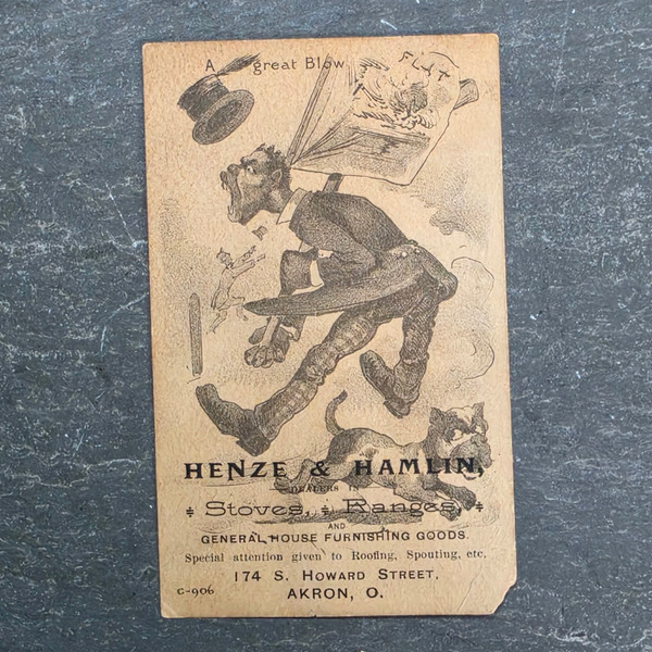 Antique Black Americana Victorian Trade Card Henze Hamlin Stoves Ranges Dog Akron OH