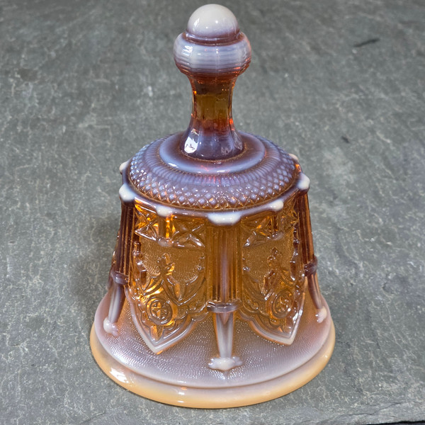 Vintage Fenton Amber Opalescent Glass Sable Arch Pattern Dinner Bell Caramel