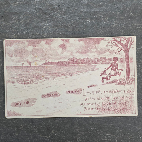 Antique Domestic Sewing Machine Victorian Trade Card Black Americana Footprints In The Sand
