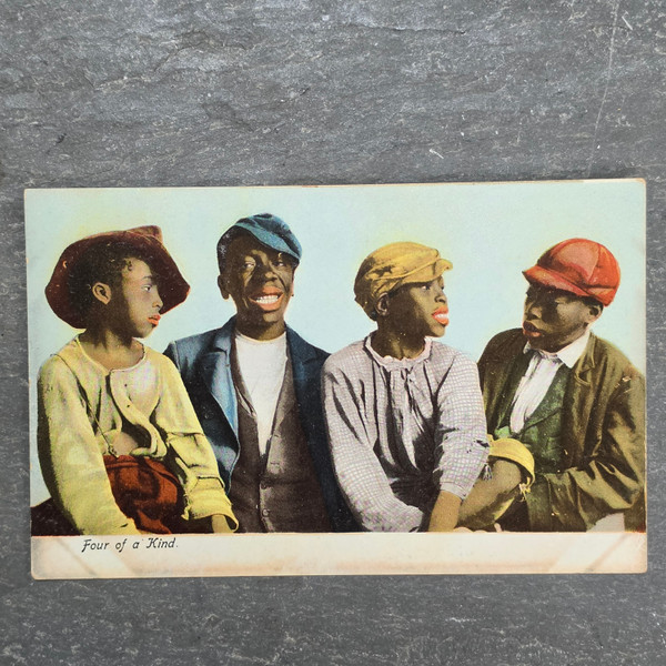 Antique Four of a Kind Postcard Illustrated Postal Card Co New York Leipzig Undivided Back Black Americana