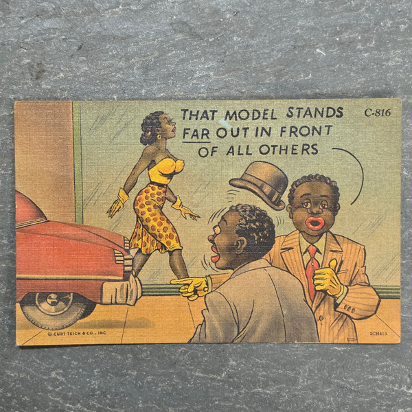 Vintage 1952 Curt Teich Linen Comic Postcard Black Americana Model Car Humor C-816 2CH413