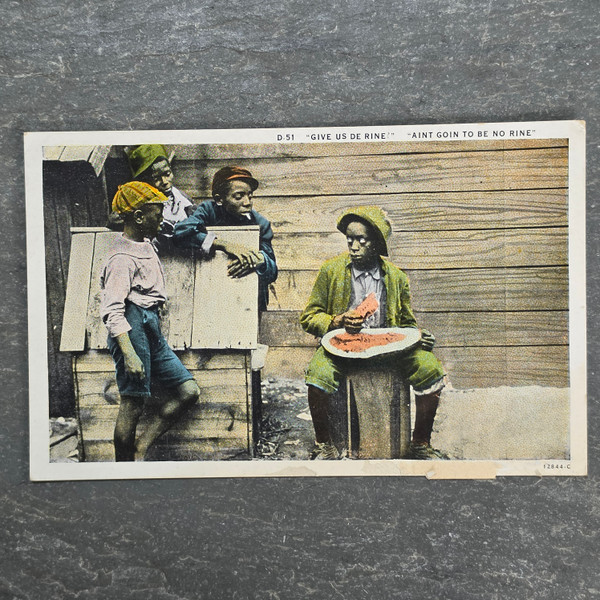 Vintage Give Us De Rine Postcard Asheville Post Card Co Curt Teich D-51 Watermelon Humor Black Americana