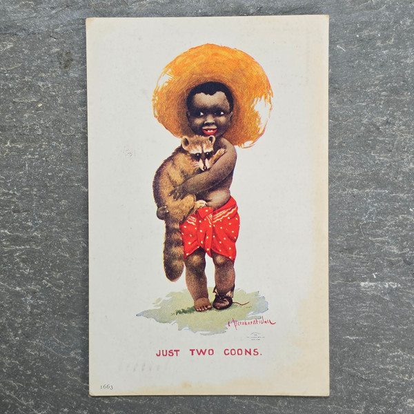 Antique 1907 Bernhardt Wall Postcard Ullman Mfg Little Coons Series 59 Raccoon Stamp Black Americana