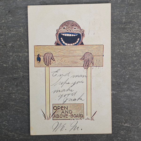 Vintage 1907 Black Americana Minstrel End Man Stocks Postcard 1c Franklin Stamp Flag Cancel