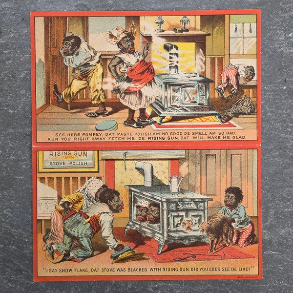 Antique Rising Sun Stove Polish Trade Card Black Americana Pompey Snowflake Acrostic Morse Bros Victorian Advertising