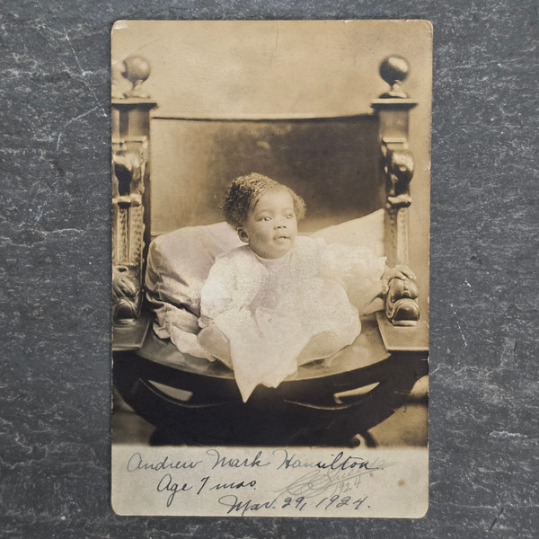 1924 RPPC African American ID'd Baby Andrew Mark Hamilton Studio Photo Postcard
