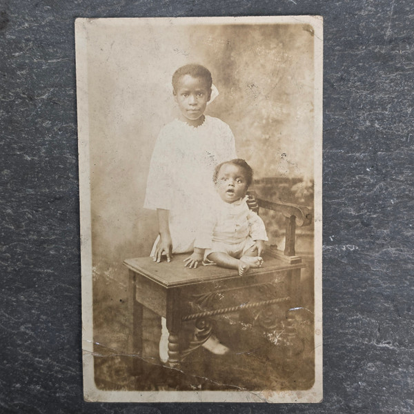 Antique RPPC African American Children Siblings Studio Photo Postcard AZO 1910s