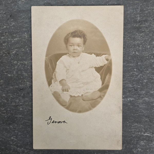 Antique RPPC African American Baby Photo Postcard Identified Geneva Oval AZO