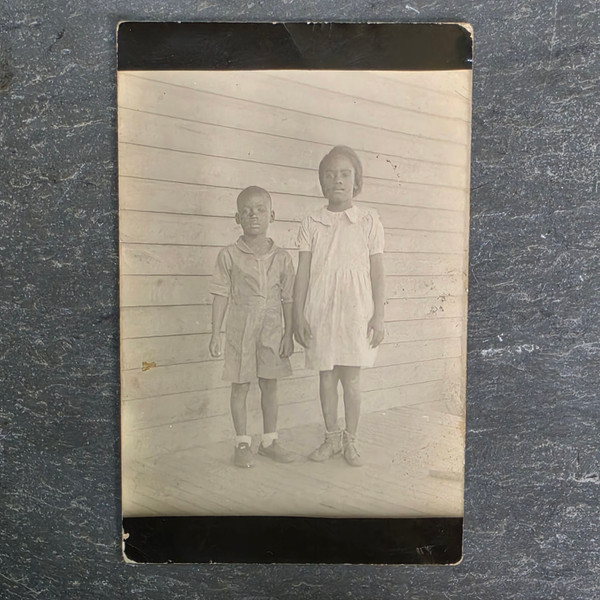 Vintage RPPC African American Children Brother Sister Porch Photo Postcard AZO
