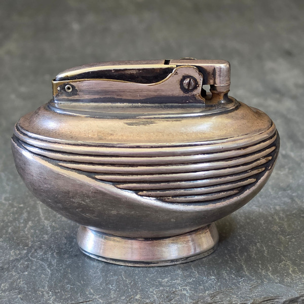 Vintage Ronson Lotus Table Lighter Silver Plated Mid Century Modern Art Deco