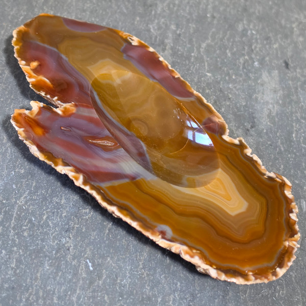 Vintage Brazilian Banded Agate Trinket Tray Dish Carved Stone Desk Catchall
