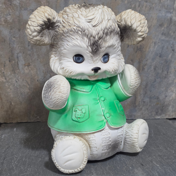Vintage Vinyl Toy Puppy Dog Green Jacket Diaper Blue Eyes Mid-Century 1960s