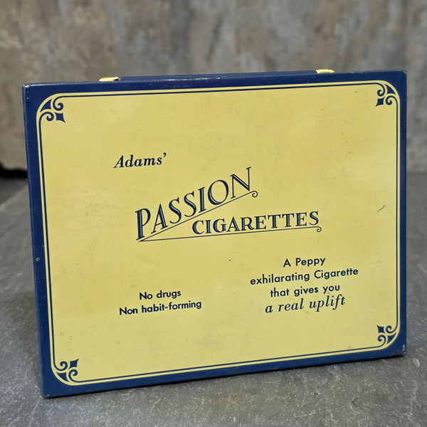 Vintage Adams Passion Cigarettes Tin Litho Art Deco Tobacco Box Peppy Uplift